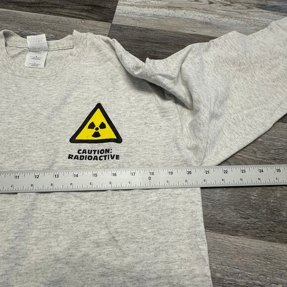 Vintage 90s Y2K Caution Radioactive Rontgen Rad Tech Humor Grey Mens L Funny Tee - Picture 8 of 10